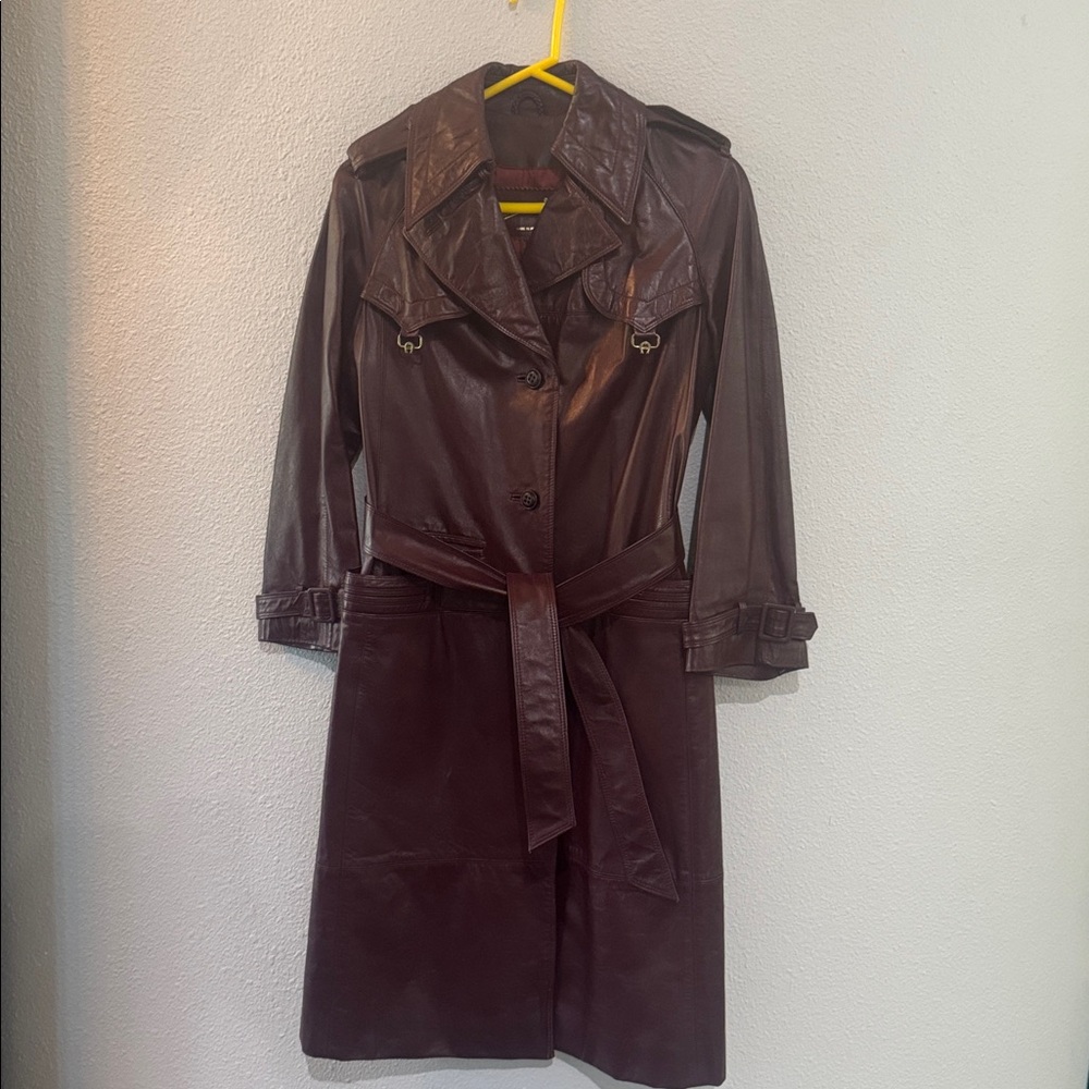 Vintage Etienne Aigner Deep Burgundy Leather Trench Coat